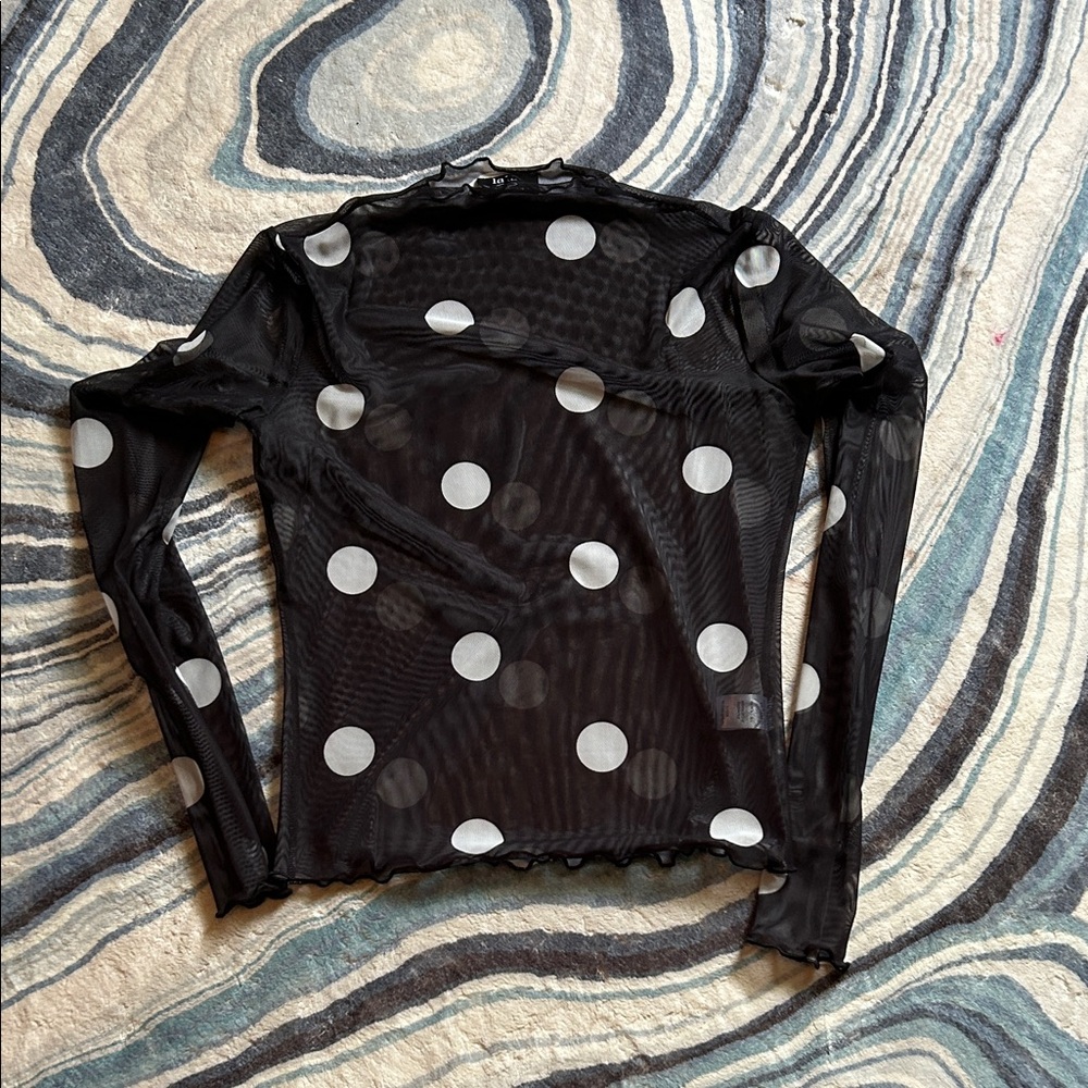 Dressed in LaLa Black and White Polka Dot Mesh Top